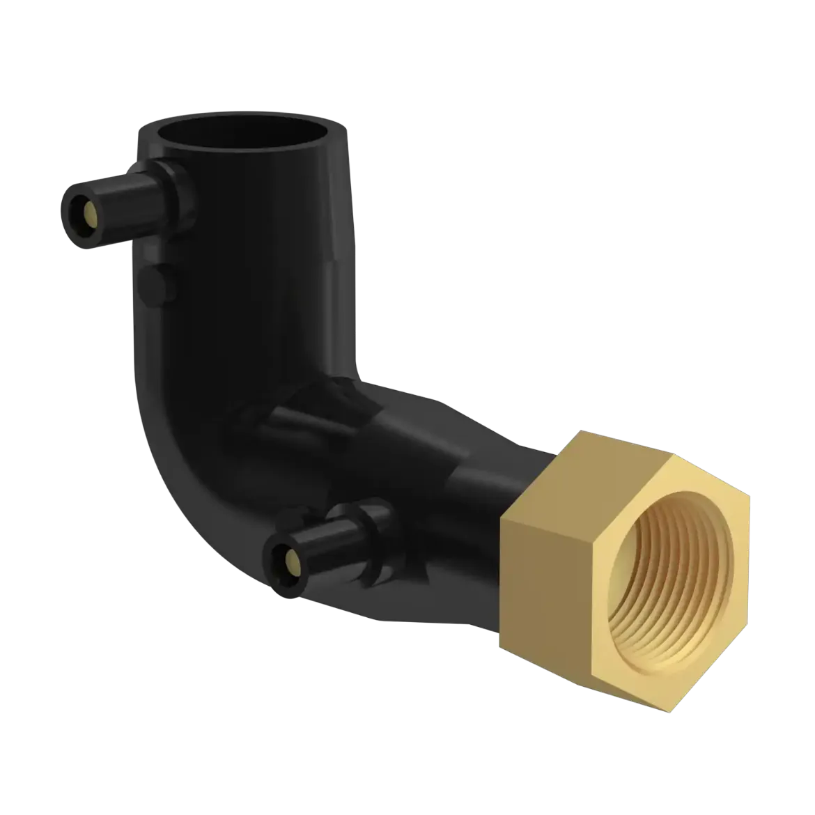 Picture of E-Adaptor Elbow 90deg:63X2in SDR17-11 PN16 with brass-female thread injection moulded Electro-fusion W/P PE 100-RC black