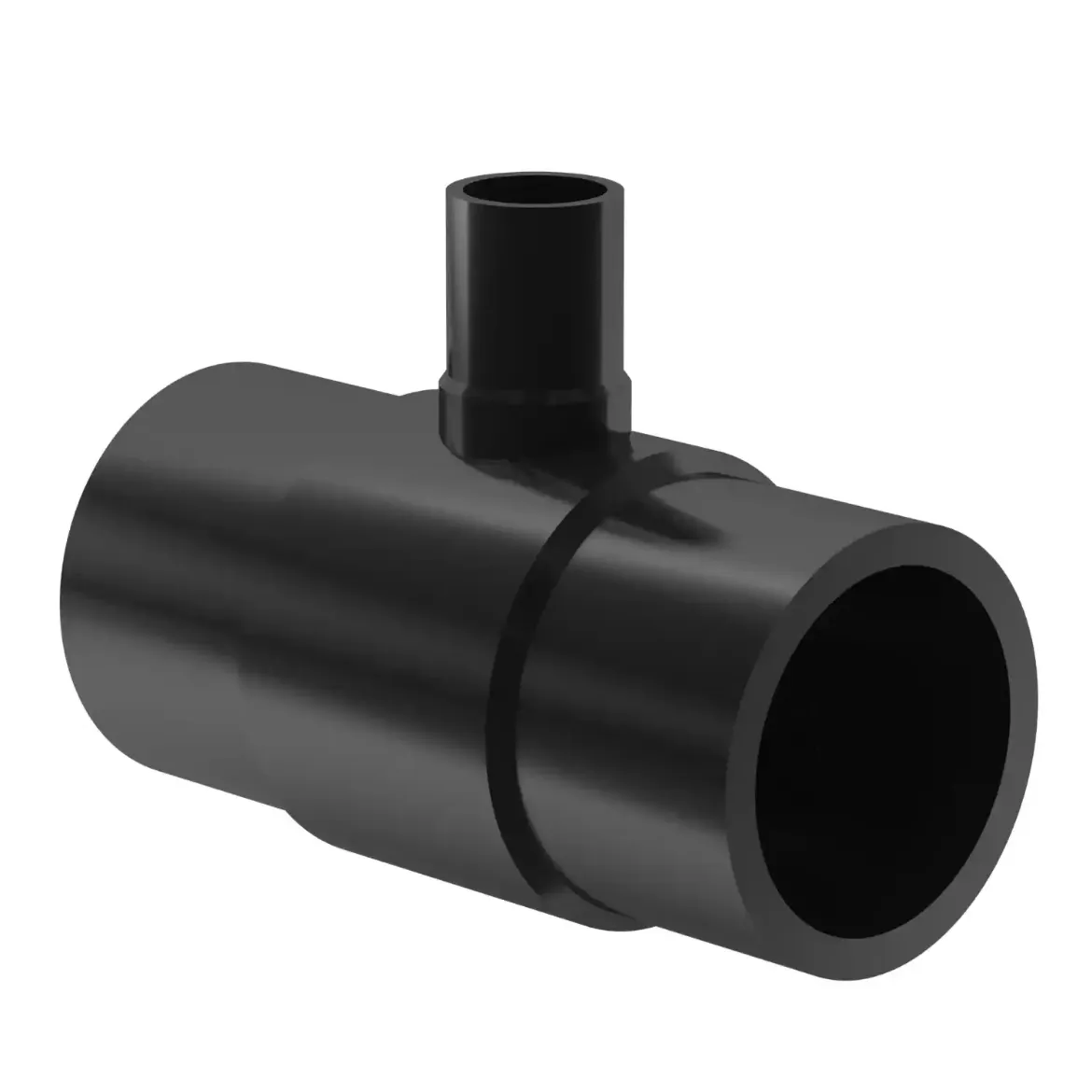 Picture of Tee reduced:110/75 SDR17 PN10 long spigot injection moulded Butt+E-socket-welding W/P PE 100-RC black
